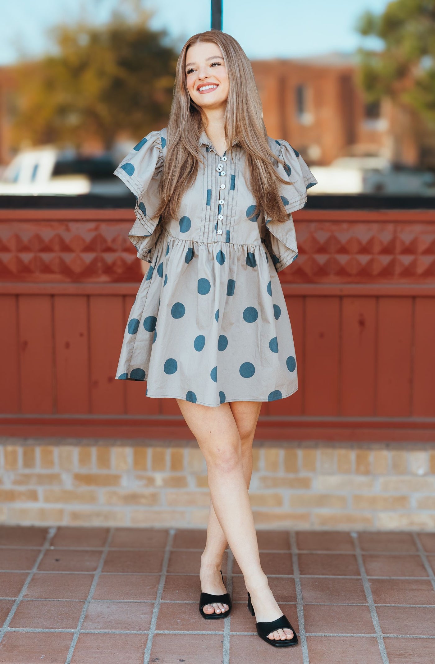 Taupe Polka Dot Mini Dress ID4283