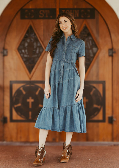 Denim Tiered Midi Dress LD1075