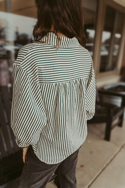 Hunter Green Striped 3/4 Sleeve Top T24501