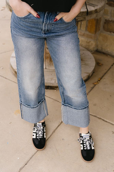 Straight Leg Cuffed Denim Pants P3532