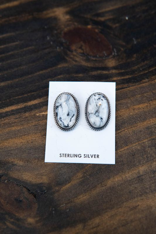 White Buffalo Oval Studs