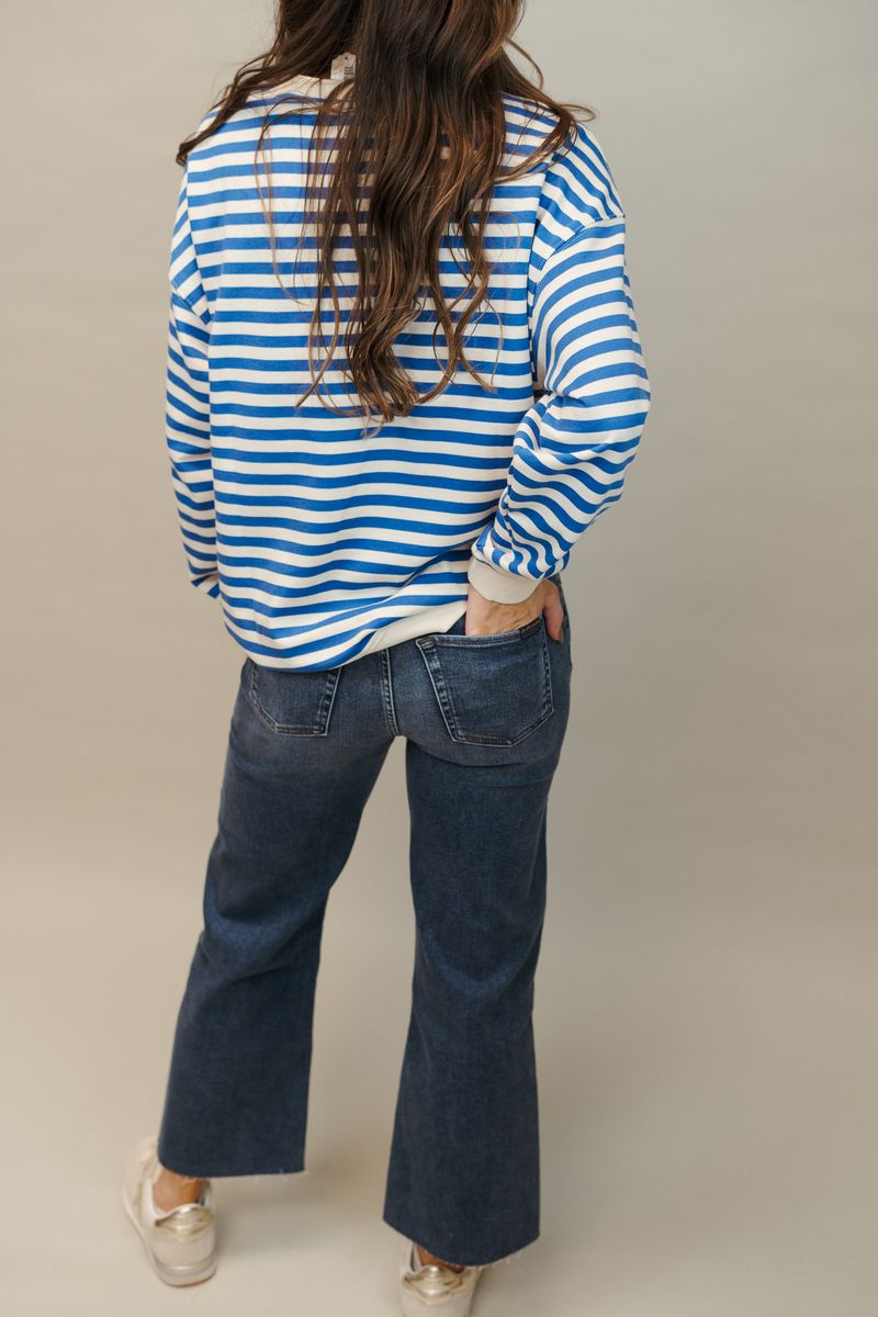 Blue/Cream Striped Crewneck Pullover WL24-9031