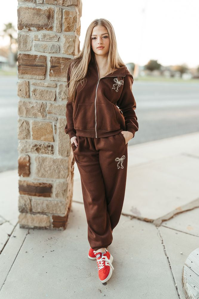 Chocolate Ribbon Embroidered Sweatpants BRP3190-1