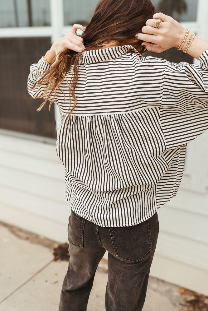 Black Striped 3/4 Sleeve Top T24501