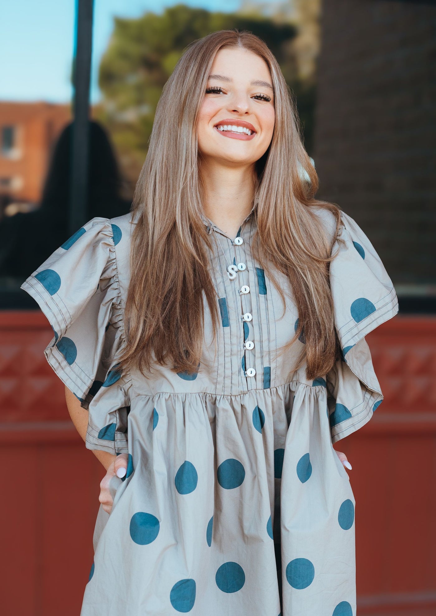 Taupe Polka Dot Mini Dress ID4283