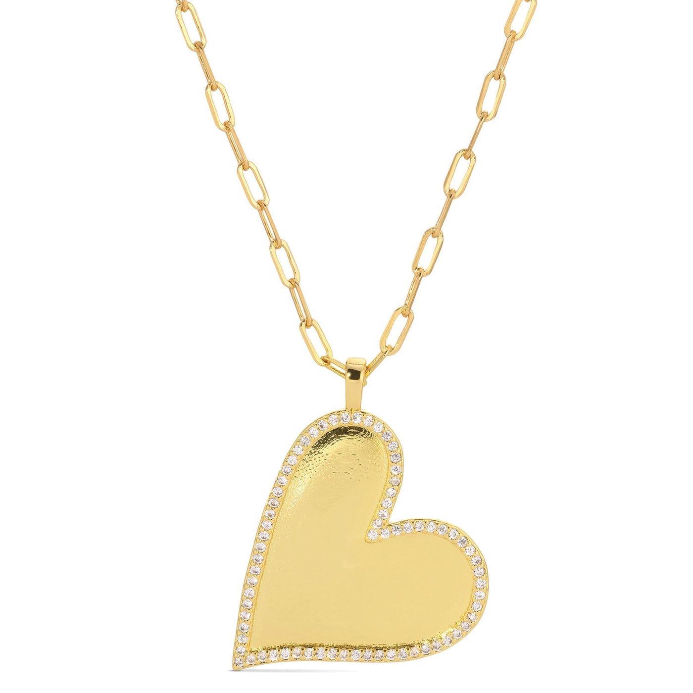 Pave Angled Heart Paperclip Chain Necklace N7808