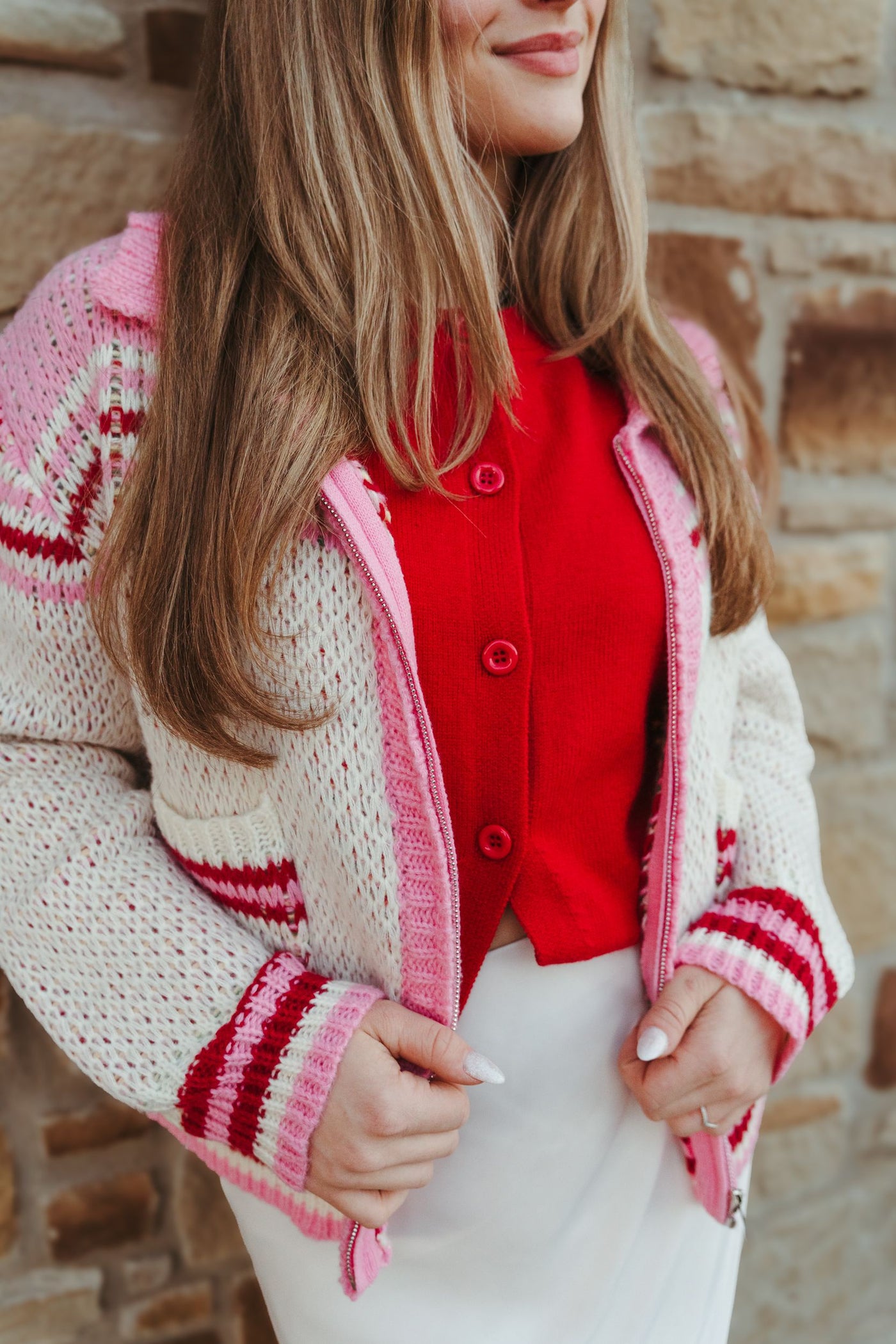 Pink Cowgirl Button Zip Up Sweater BRW2777