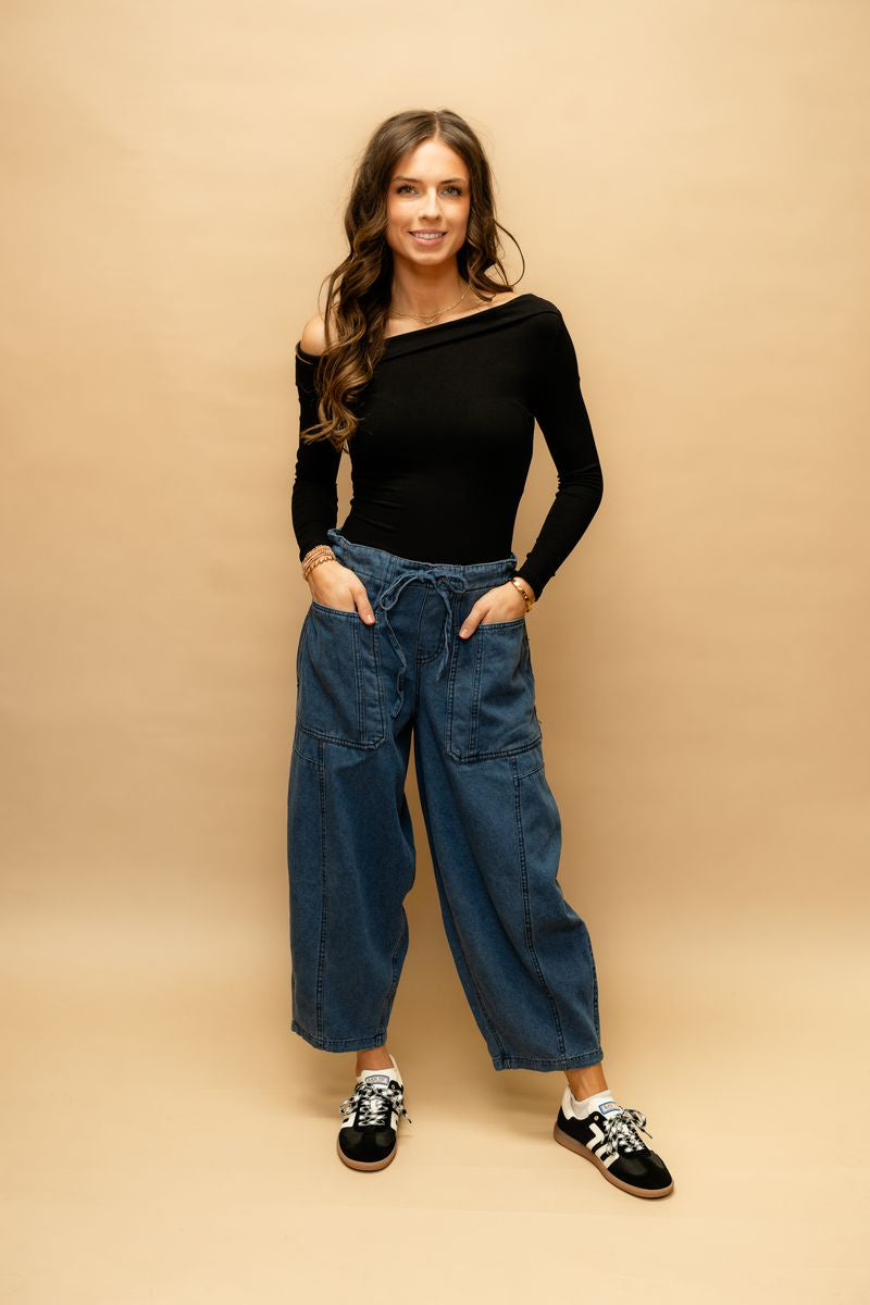 Denim Drawstring Barrel Pants P24060