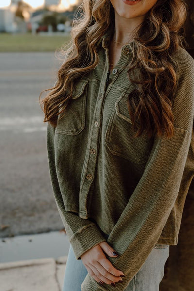 Olive Relaxed Corduroy Button Down BWB2S04470