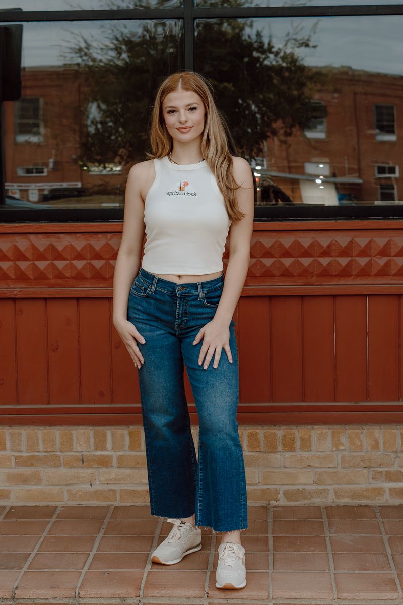 Spritz O'Clock Cream Embroidered Tank