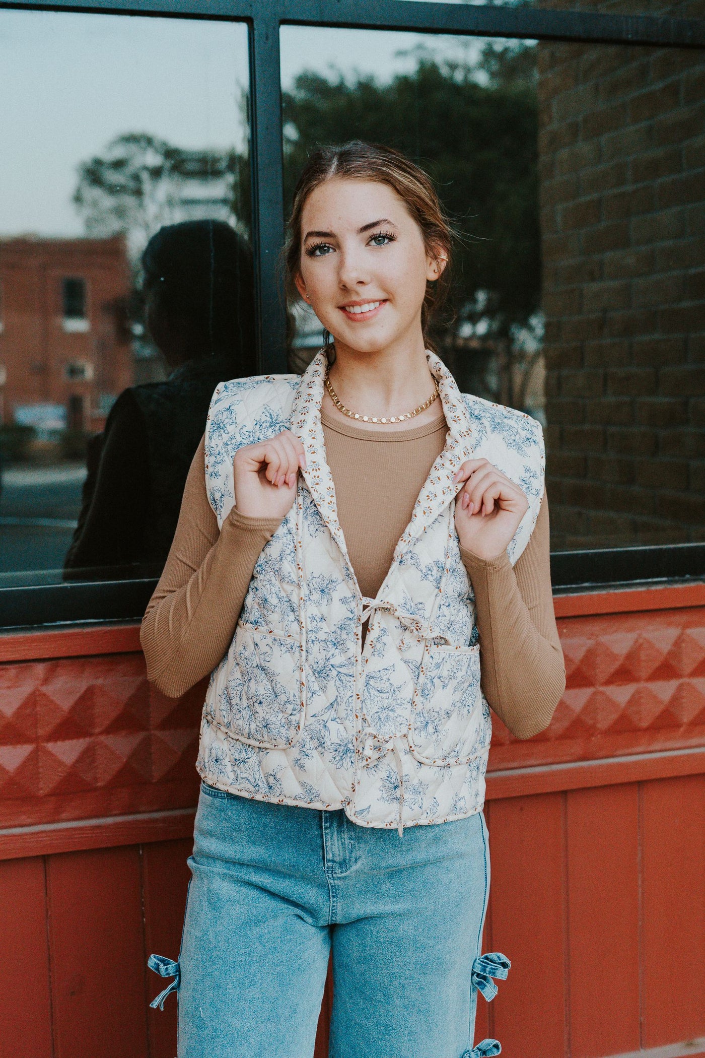 Blue Floral Quilted Vest J24144