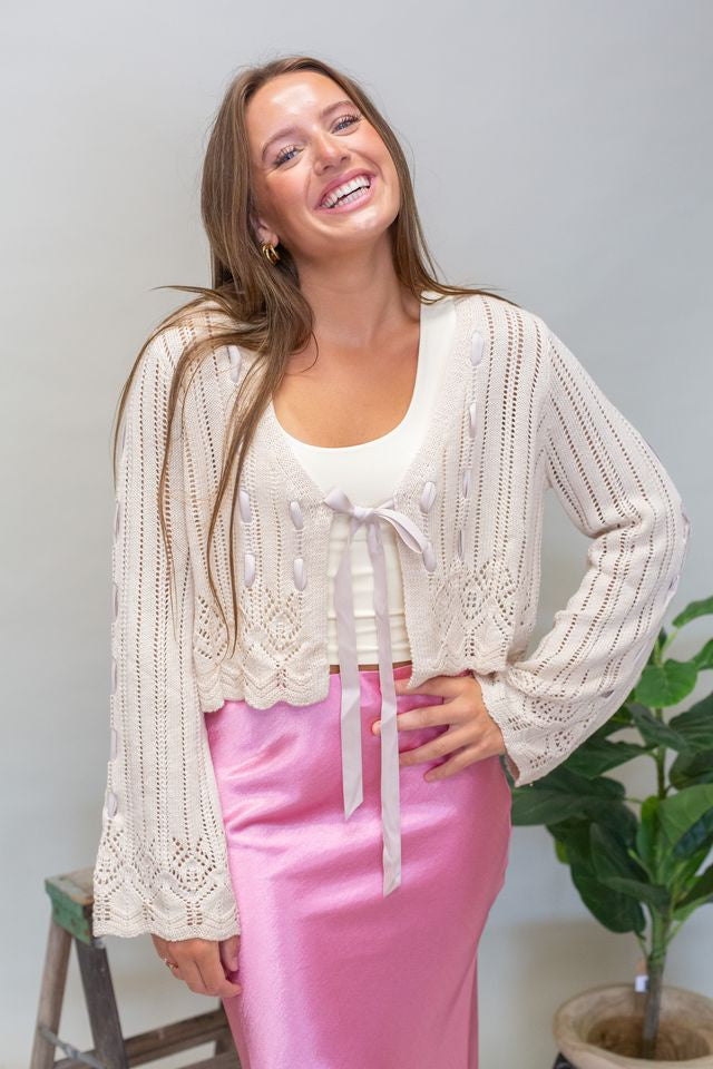 Light Beige Crochet Ribbon Cardigan LT2312