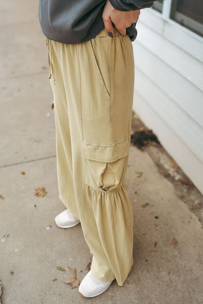 Cool Matcha Super Soft Knit Wide Leg Cargo Pants EP1111