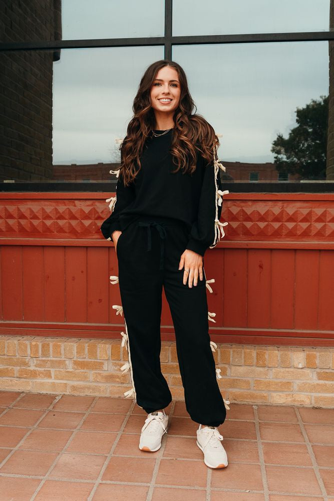 Black High waist Joggers w/Bow Detail P24948