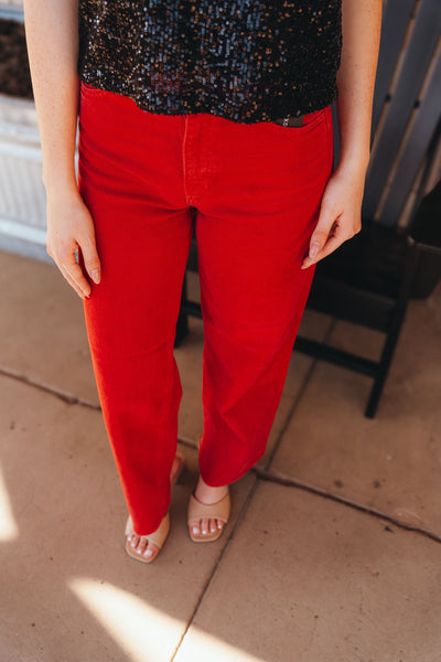 Vintage Red Wide Leg Denim Pants BP453J-VRED