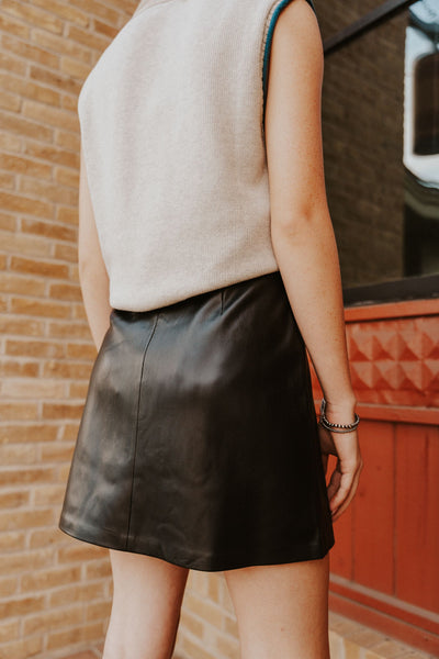 Black Ciera Leather Skirt ZK234241