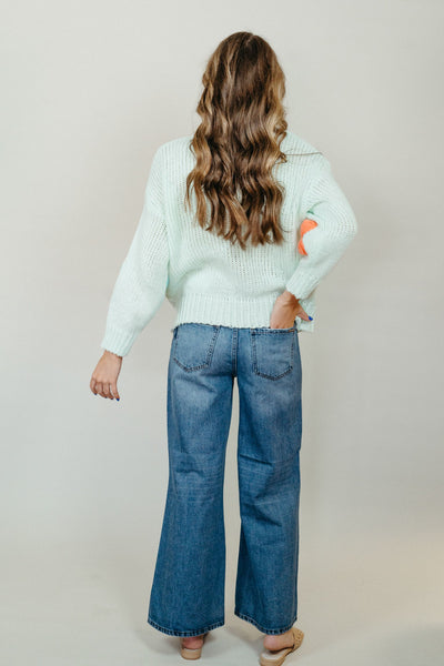 Mint Floral Stitched Sweater