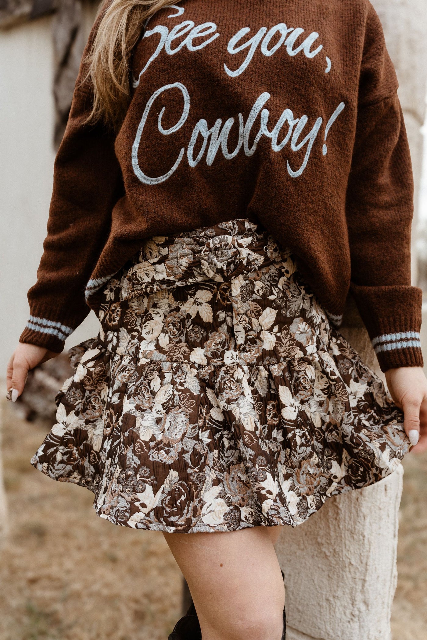 Brown Floral Mini Skirt S1275S-4