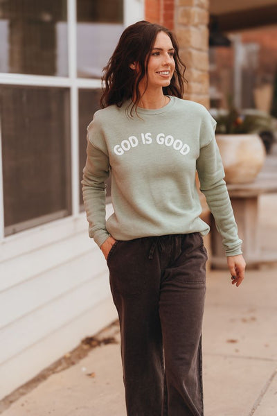 God is Good Puff Sweatshirt Dark Sage