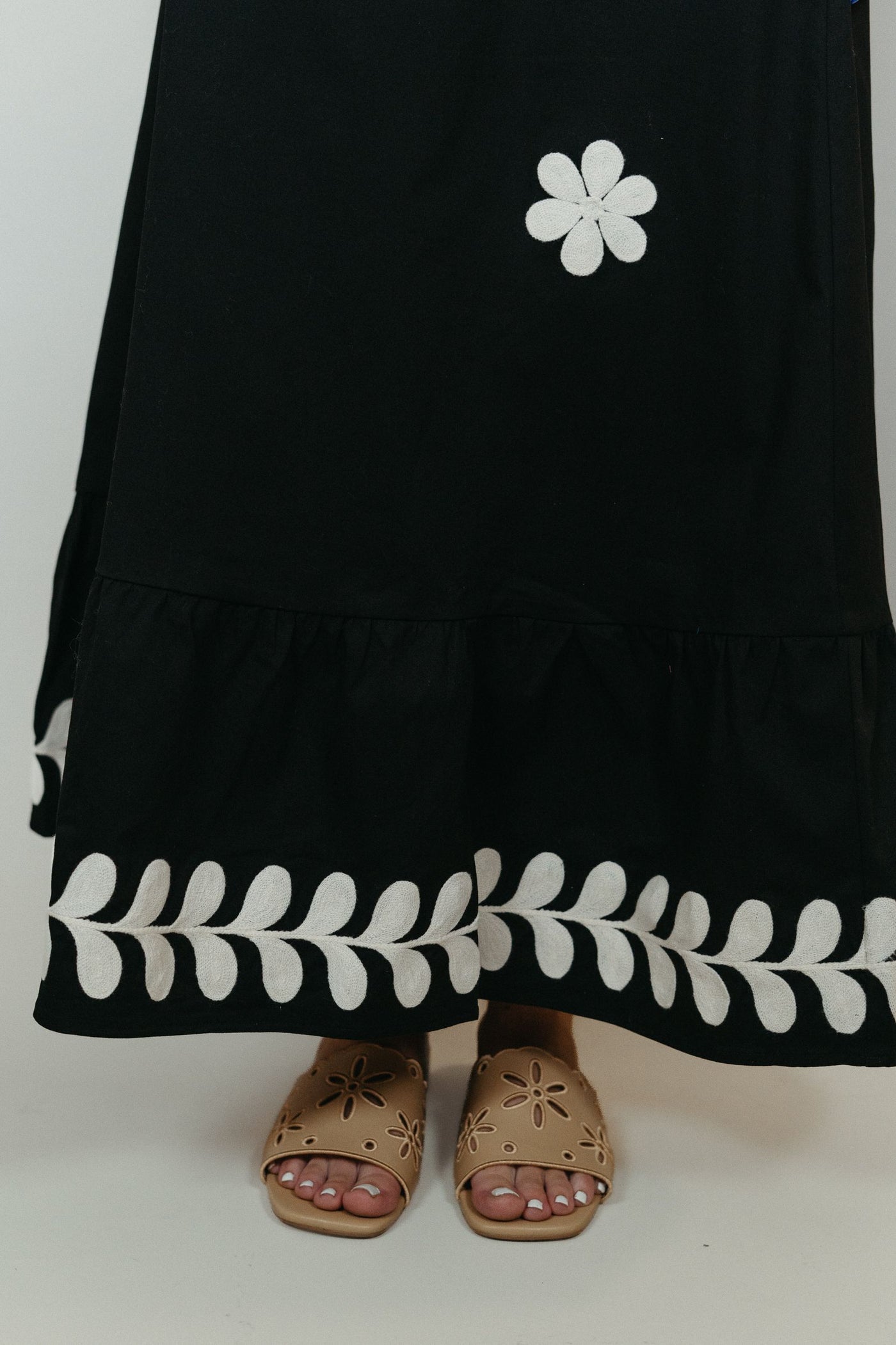 Black Embroidered Ruffled Midi Skirt S-8339-JK