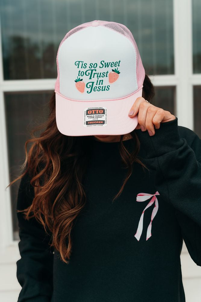 Sweet Jesus Faith Strawberry Trucker Cap Pink/White