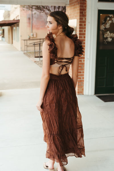 Brown Floral Embroidered Maxi Dress LD2163