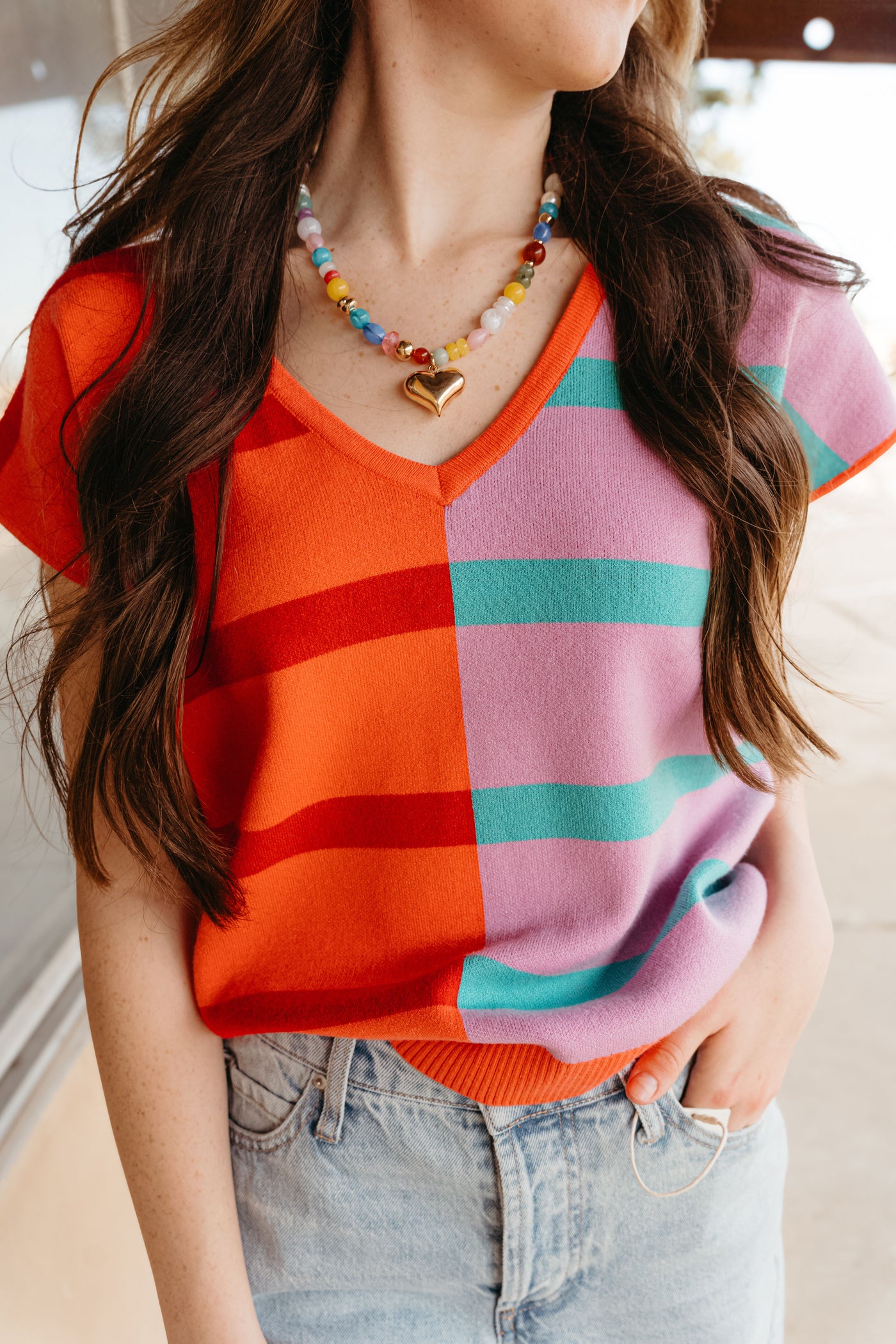 Hannah Coral Lilac Stripe Sweater