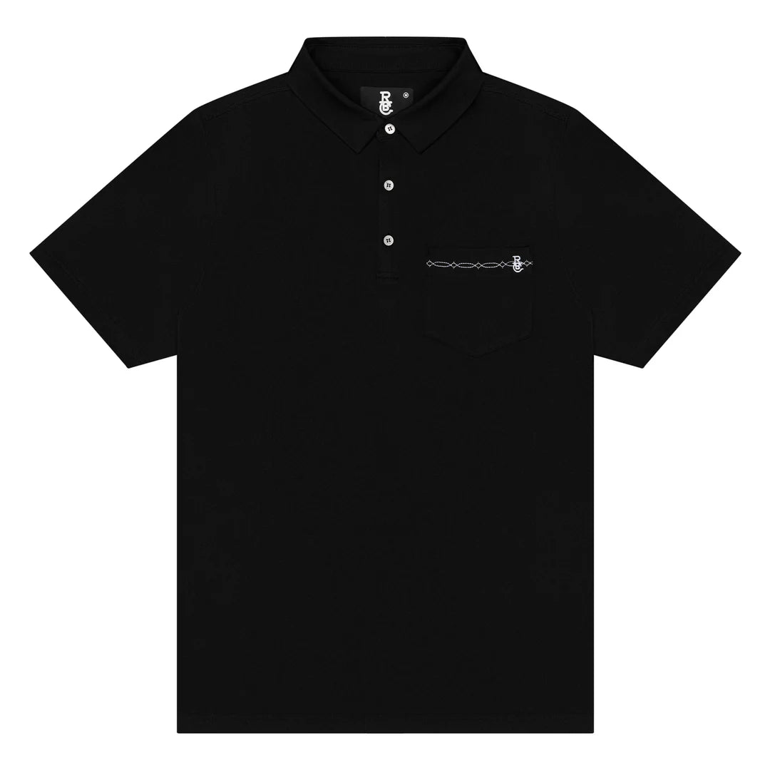 Raised by Coyotes Black Bootstitch Pocket Polo