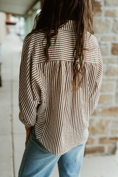 Mocha Striped 3/4 Sleeve Top T24501