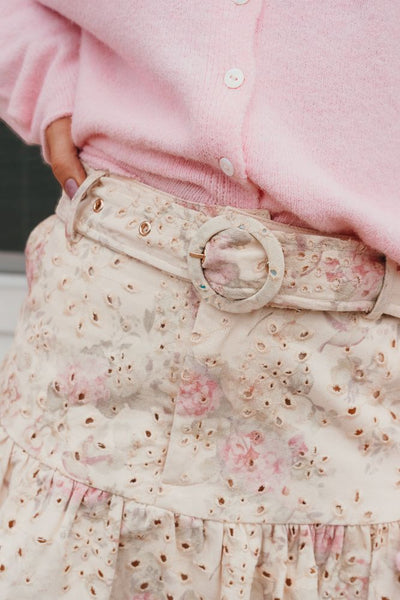 Pink Minos Skirt with Floral Eyelet Embroidery S1275S-3