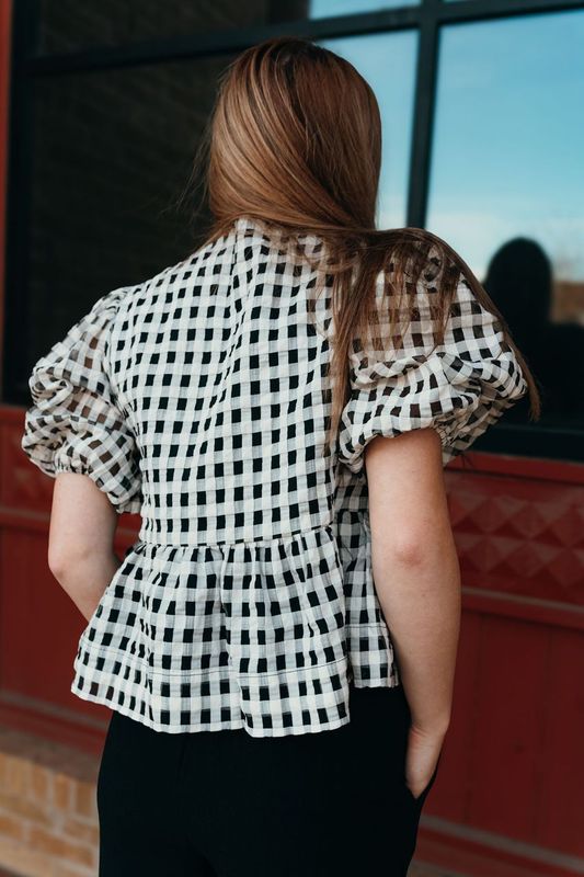 Norah Blouse in Gingham Print Black/White S1609T-2