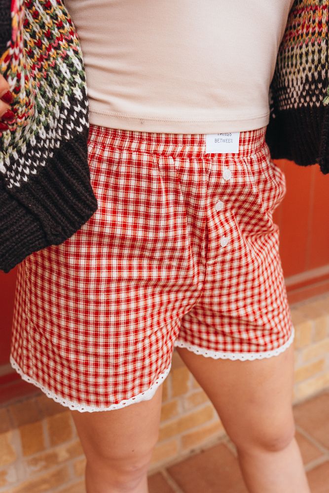 Red Gingham Boxer Shorts TBP13389