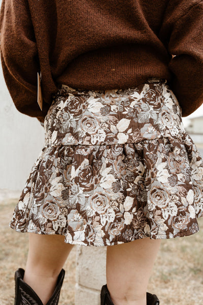 Brown Floral Mini Skirt S1275S-4