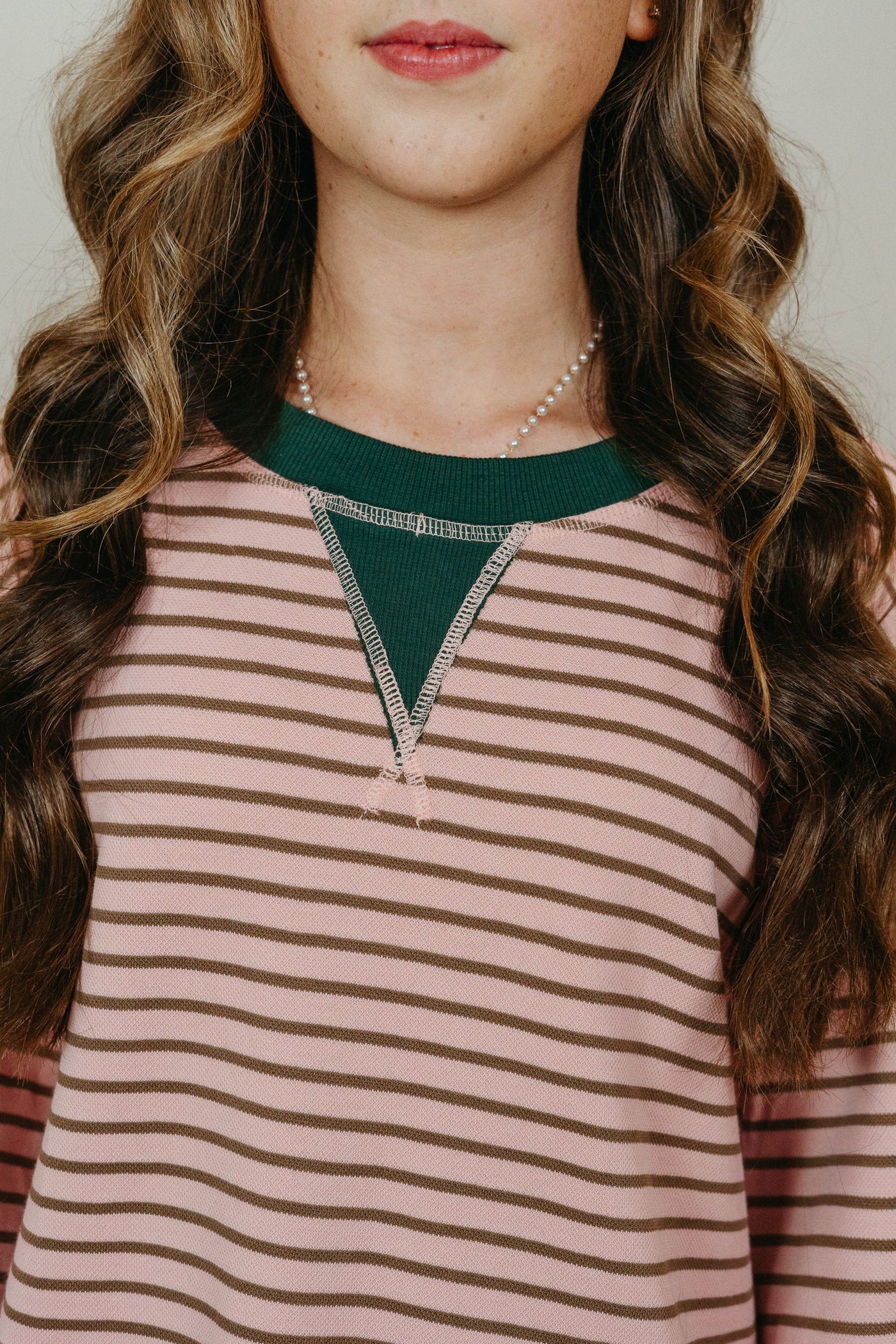 Blush/Green Knit Stripe Sweater T23884