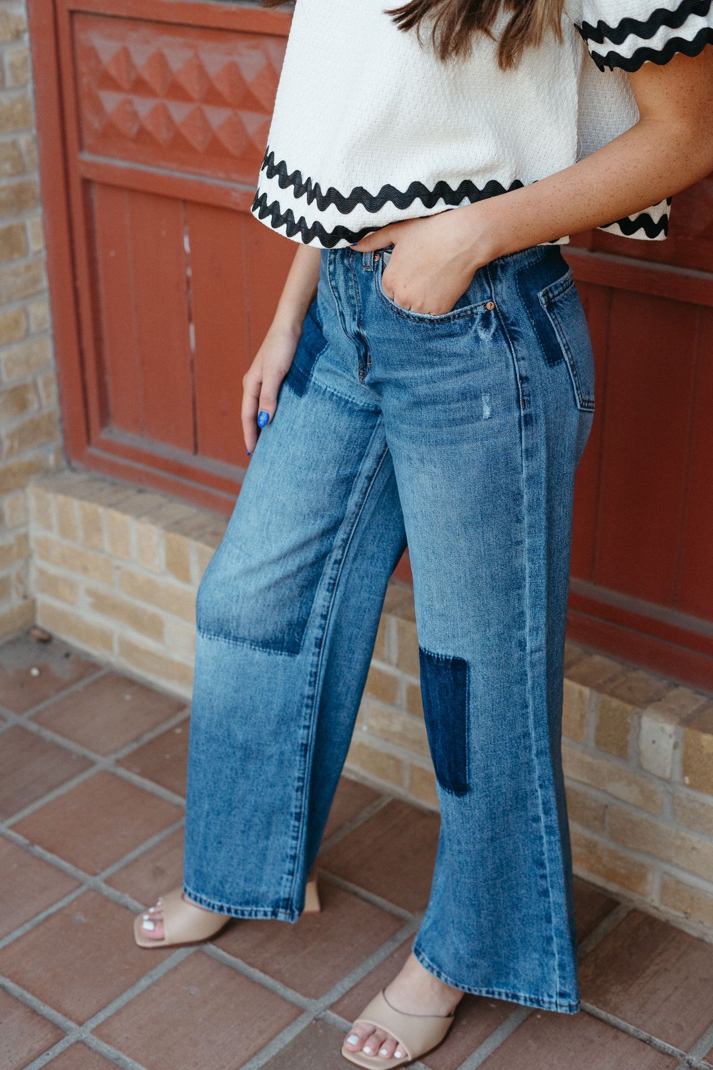 Relaxed Wide Leg Patchwork Jeans P1676