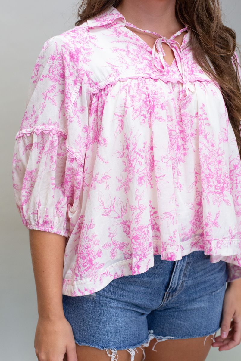 MTP3055 White/Pink Floral Blouse