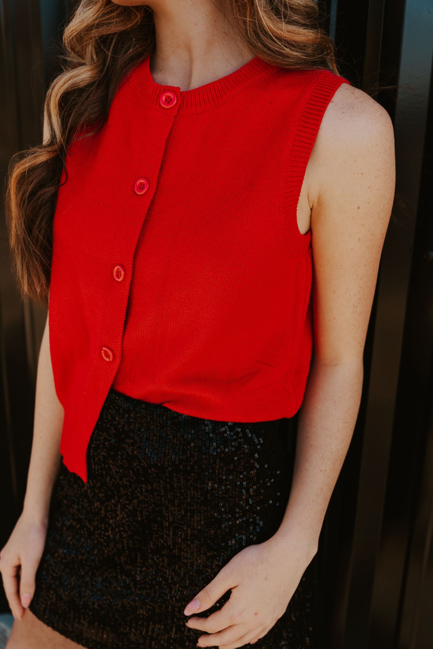 Red Sleeveless Sweater SWT2275